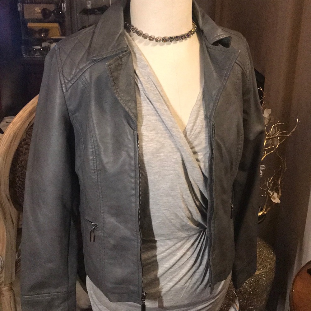 New Alfani Grey Faux Leather Jacket